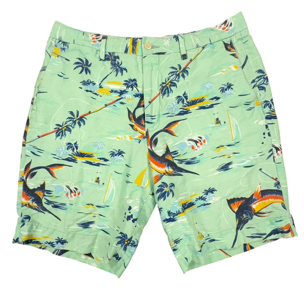 Polo Ralph Lauren Tropical Linen Blend Shorts Mens 33x9 Green Marlin Classic Fit